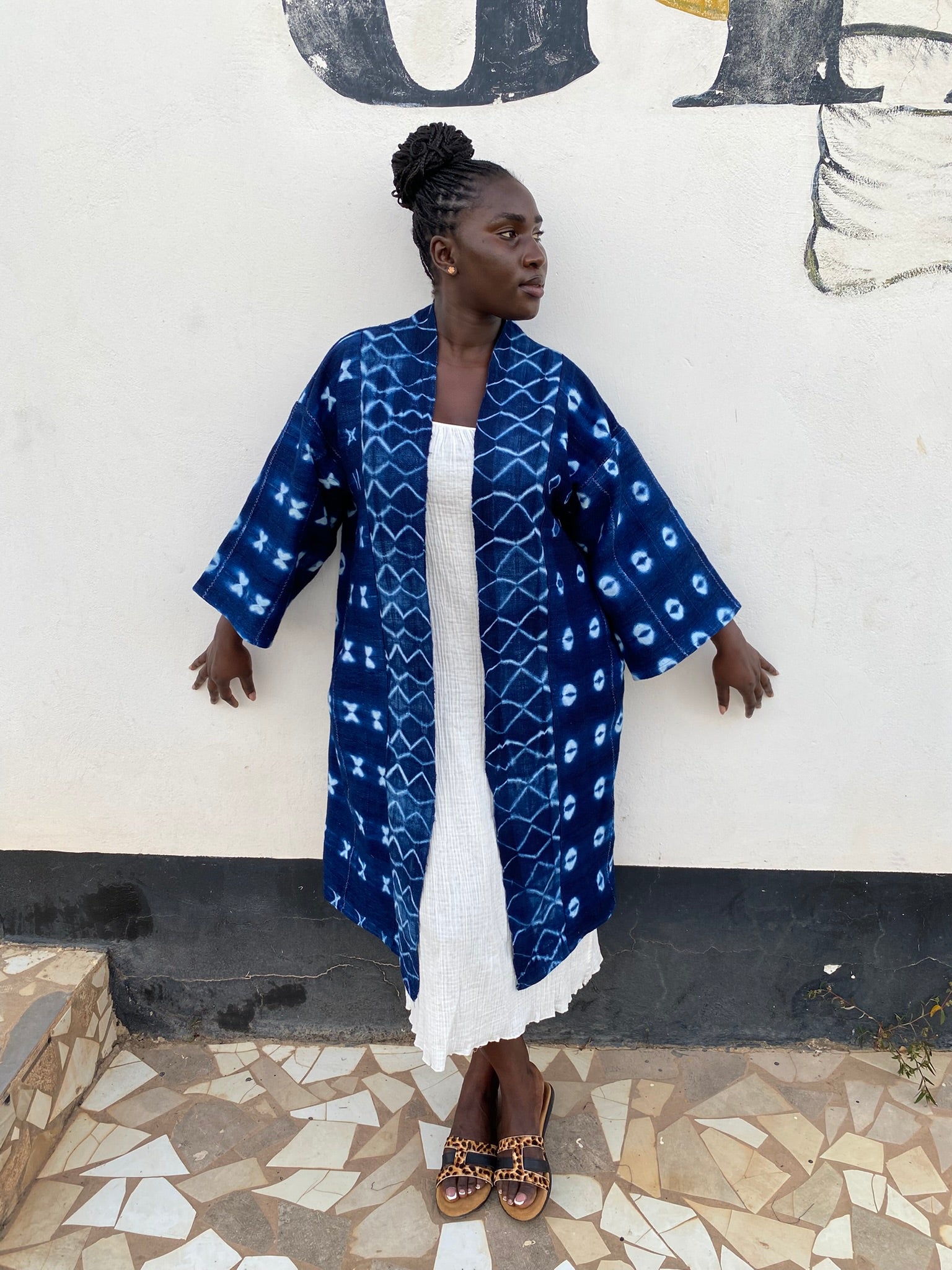Authentic Resist-Dyed Indigo Duster, Bamana Indigo Cloth, Handwoven Open Front Jacket, No. 09 (M/L)