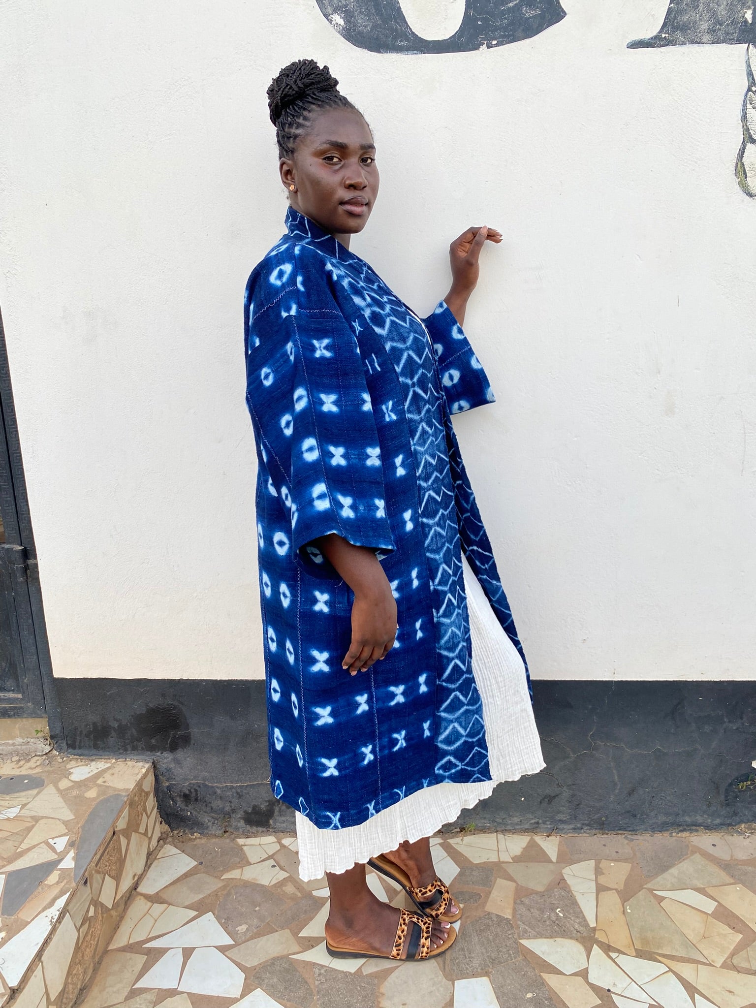Authentic Resist-Dyed Indigo Duster, Bamana Indigo Cloth, Handwoven Open Front Jacket, No. 09 (M/L)