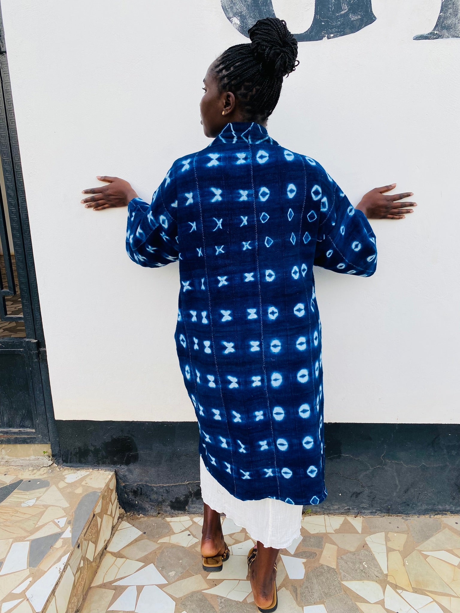 Authentic Resist-Dyed Indigo Duster, Bamana Indigo Cloth, Handwoven Open Front Jacket, No. 09 (M/L)