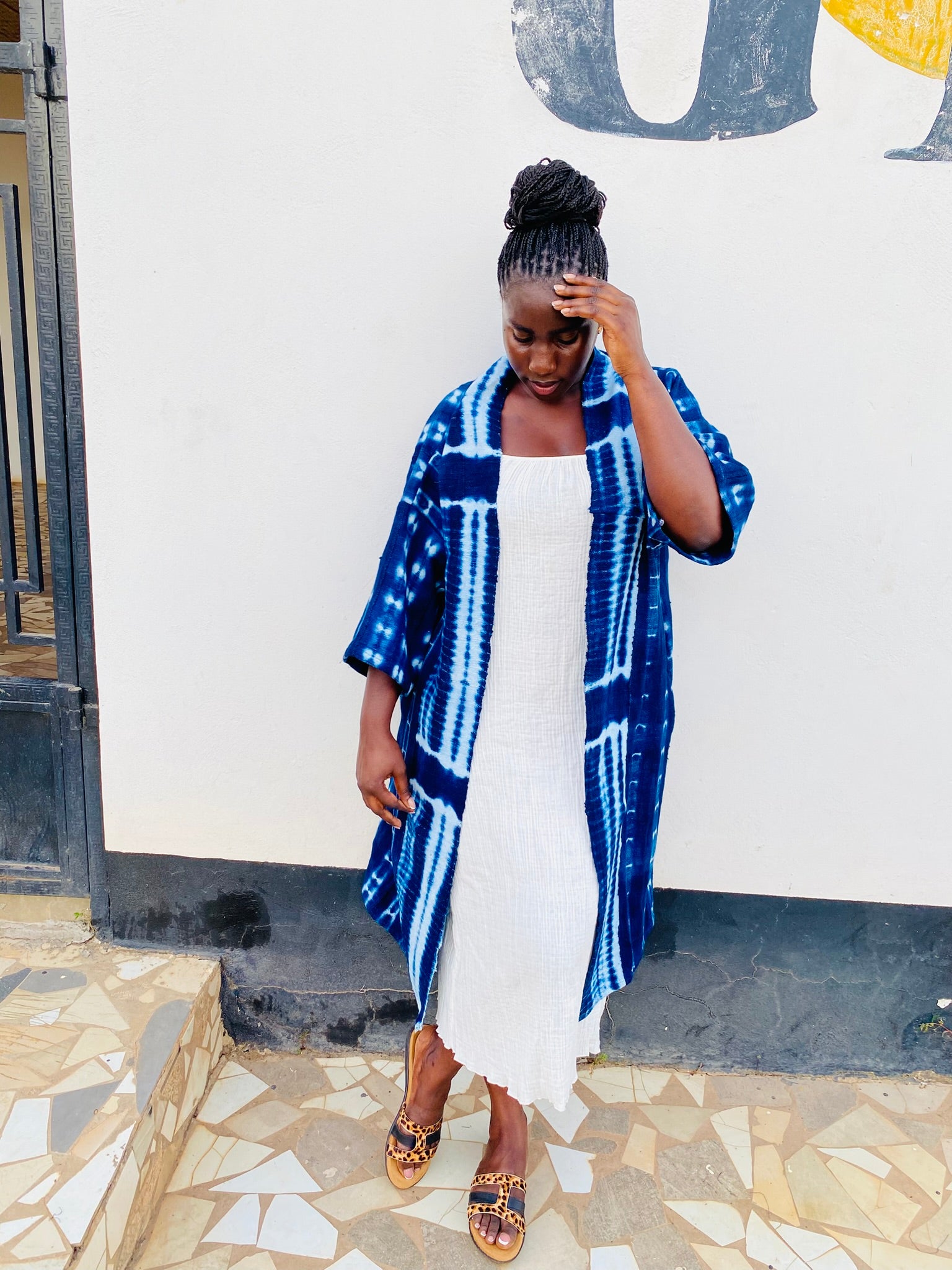 Authentic Resist-Dyed Indigo Duster, Bamana Indigo Cloth, Handwoven Open Front Jacket, No. 11 (L/XL)