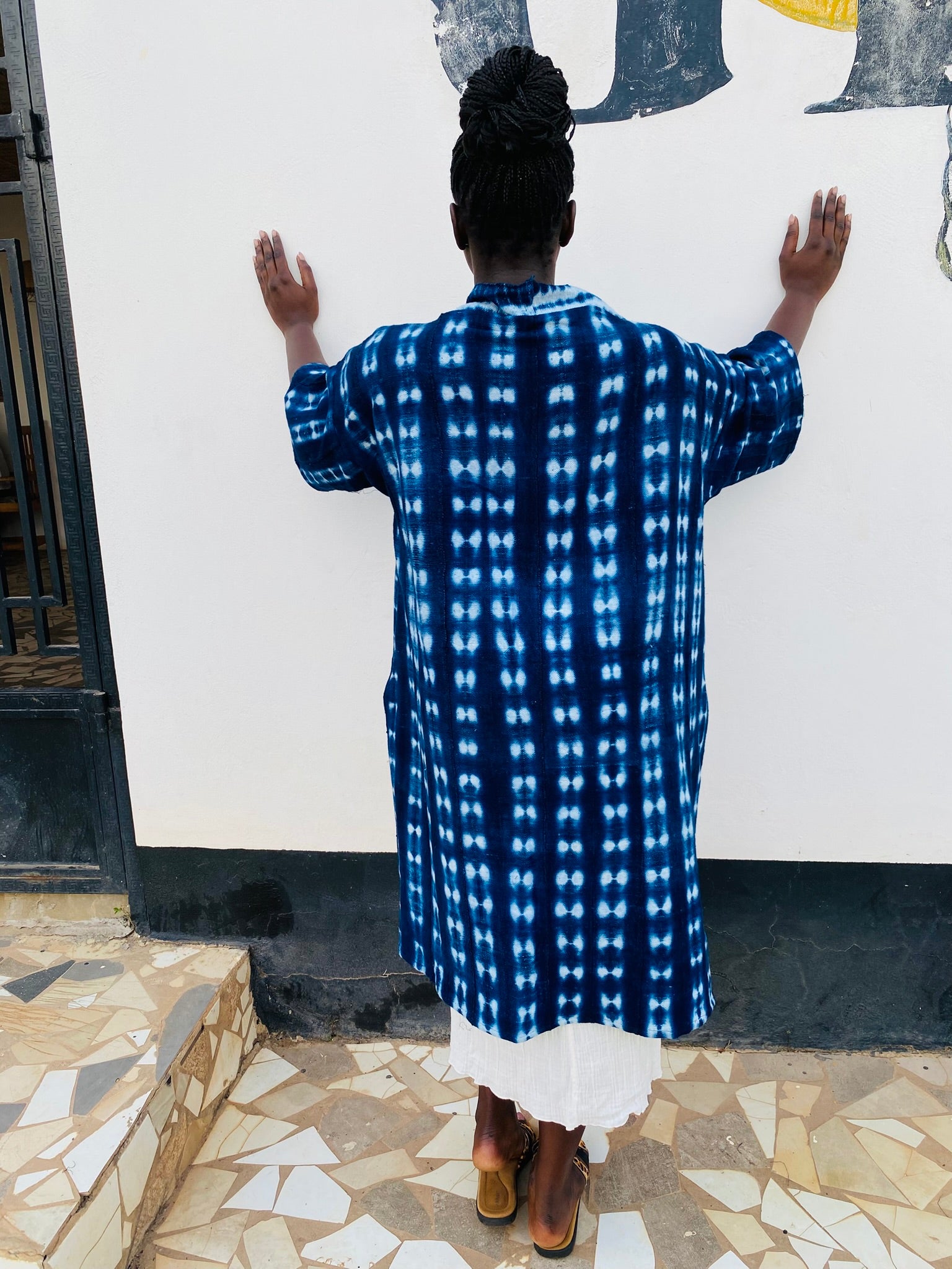Authentic Resist-Dyed Indigo Duster, Bamana Indigo Cloth, Handwoven Open Front Jacket, No. 11 (L/XL)