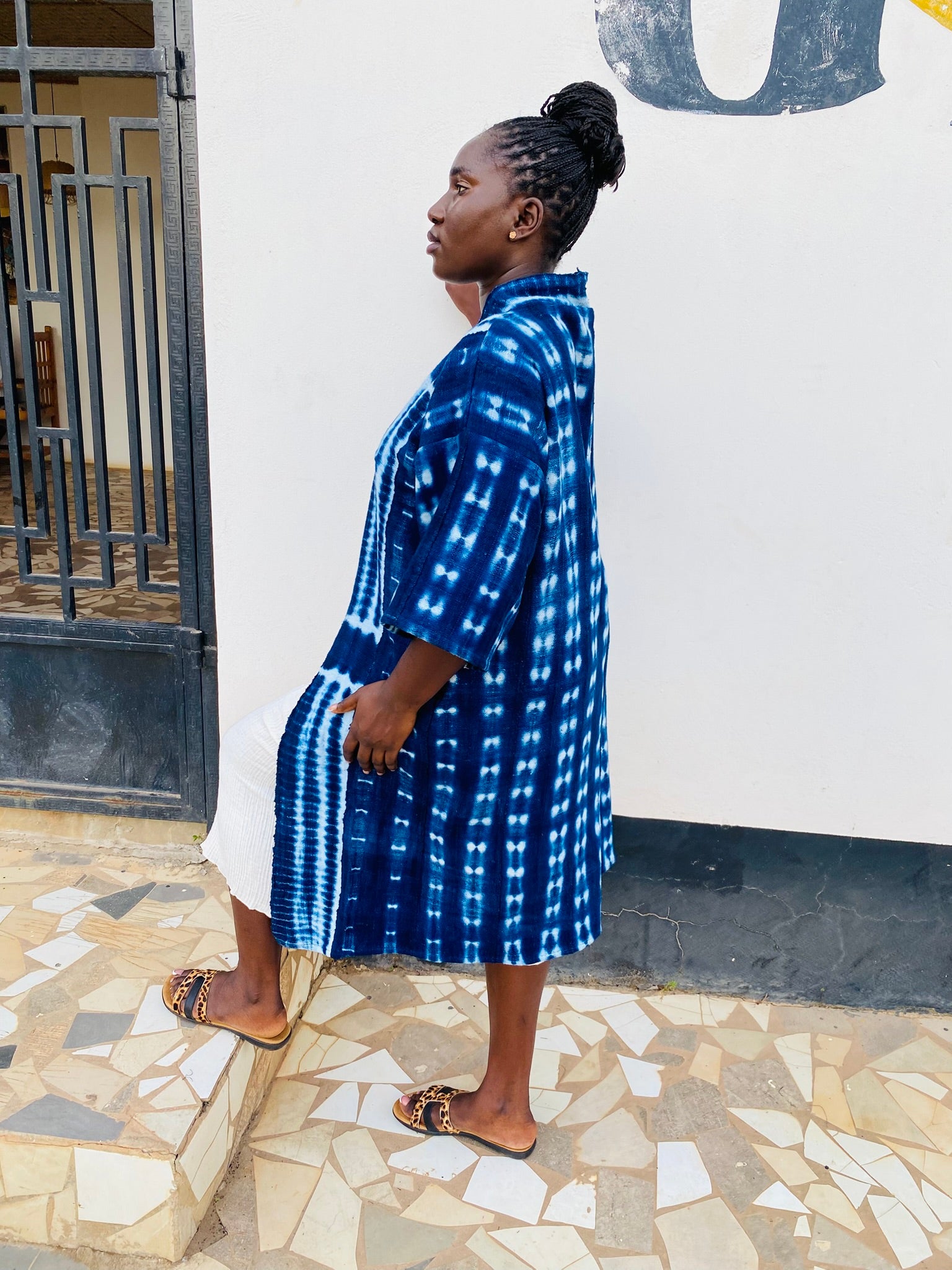 Authentic Resist-Dyed Indigo Duster, Bamana Indigo Cloth, Handwoven Open Front Jacket, No. 11 (L/XL)