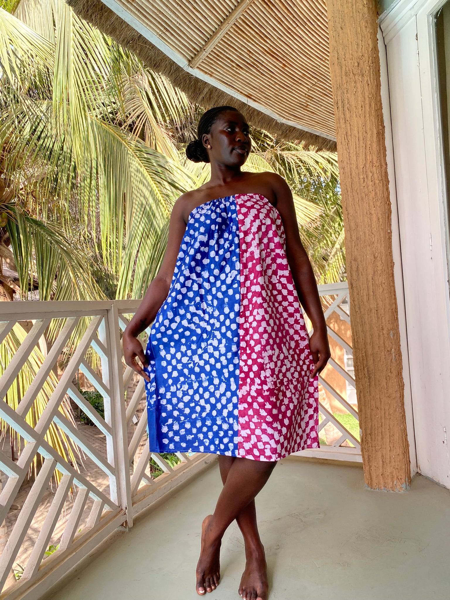 The Bandele Convertible Strapless Dress / Midi Skirt — Hand-Dyed Cotton (Pebble, Magenta/Blue)