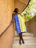 The Bandele Convertible Strapless Dress / Midi Skirt — Hand-Dyed Cotton (Pebble, Yellow/Blue)