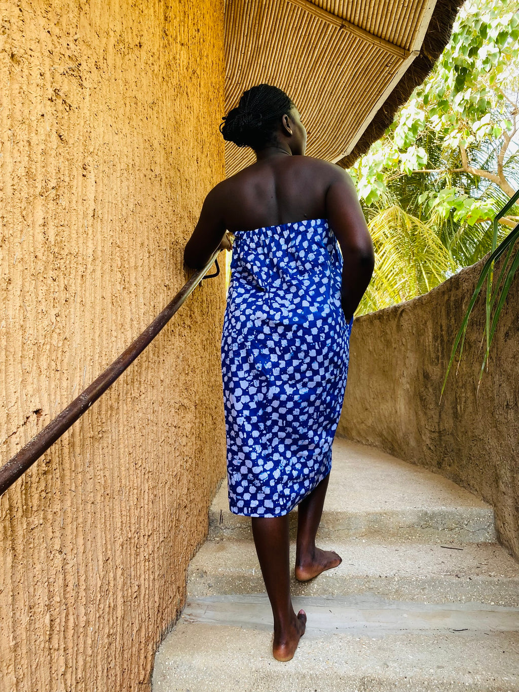 The Bandele Convertible Strapless Dress / Midi Skirt — Hand-Dyed Cotton (Pebble, Yellow/Blue)