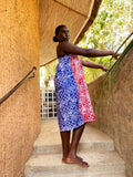 The Bandele Convertible Strapless Dress / Midi Skirt — Hand-Dyed Cotton (Mosaic, Blue/Red)