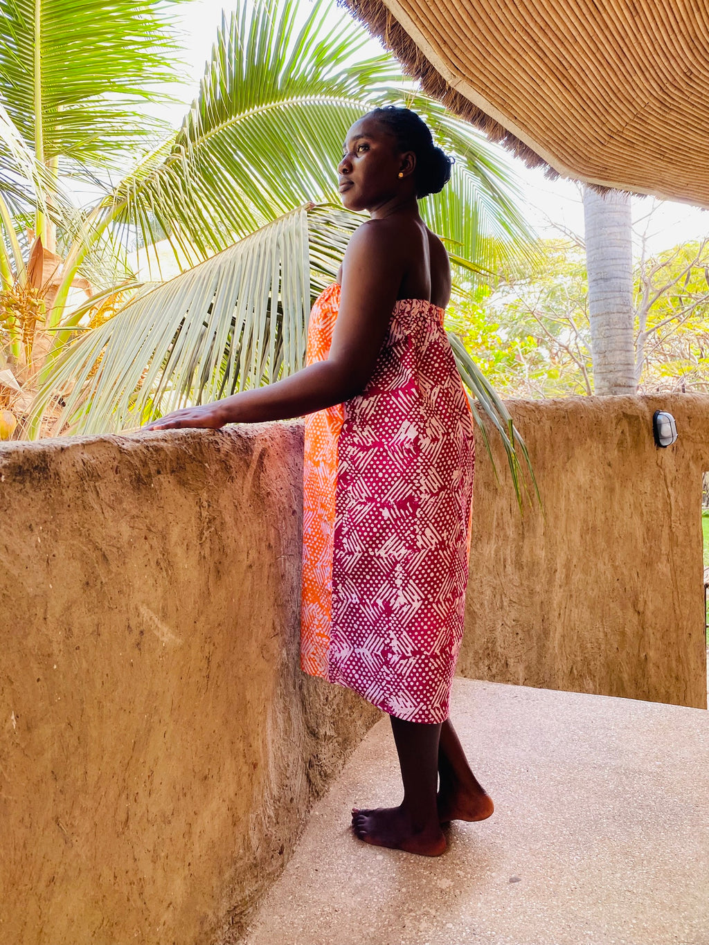 Orange & Magenta Linework Convertible Strapless Dress & Midi Skirt – Hand-Dyed Cotton | Ayo & Aye