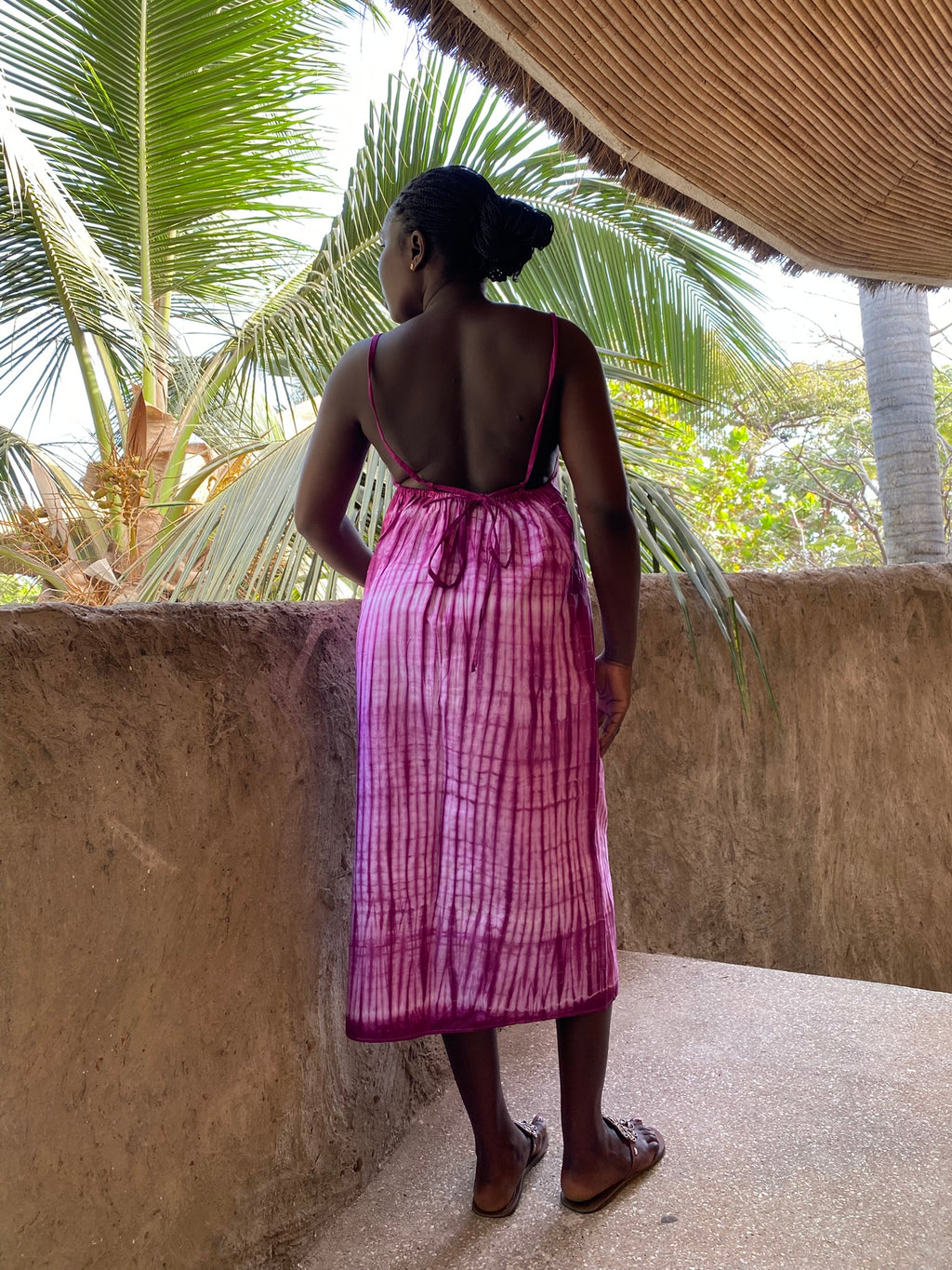 Rose Pink Stitch-Resist Hand-Dyed Strappy Back Maxi Dress – Cotton | Ayo & Aye