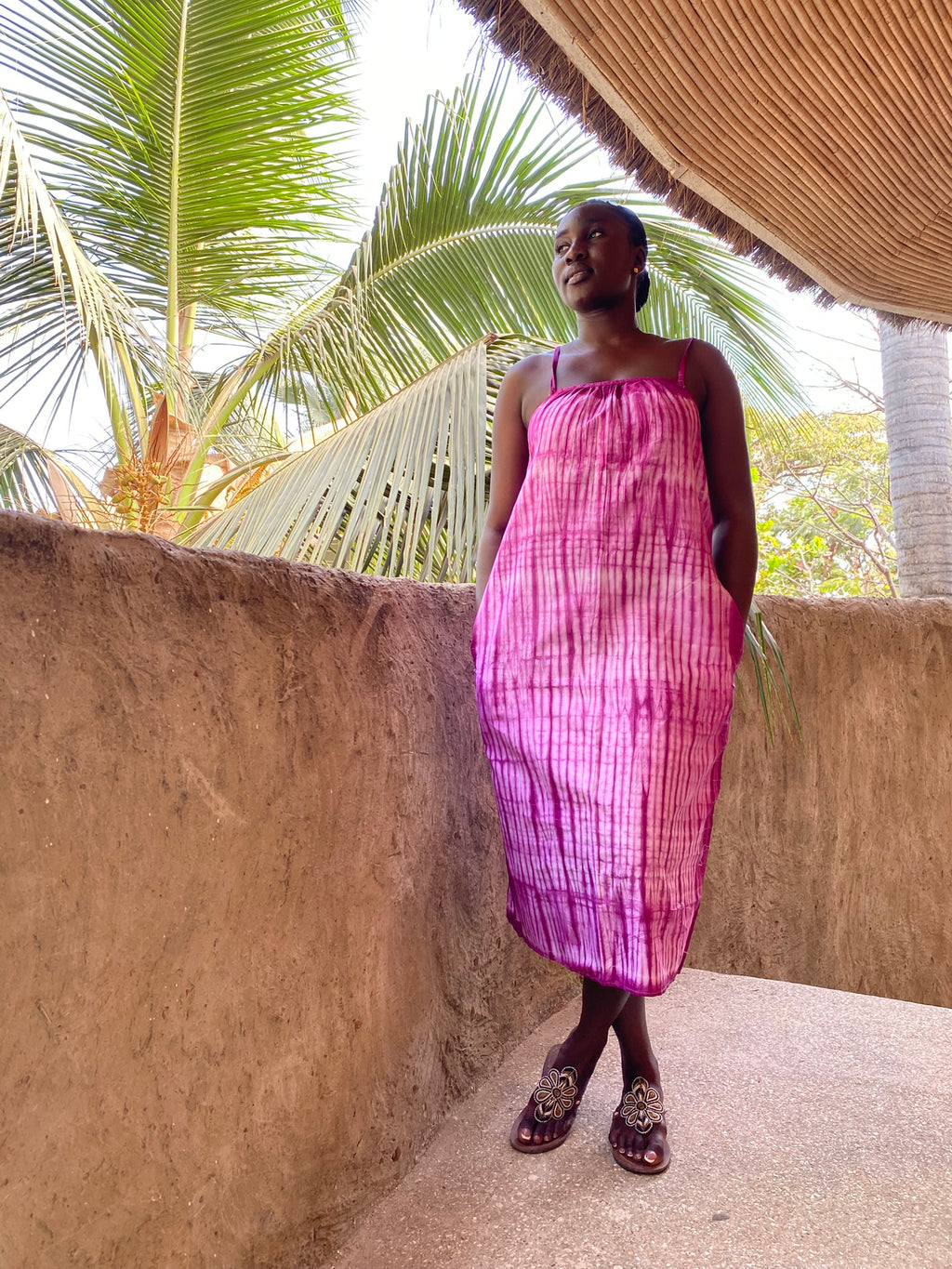 Rose Pink Stitch-Resist Hand-Dyed Strappy Back Maxi Dress – Cotton | Ayo & Aye