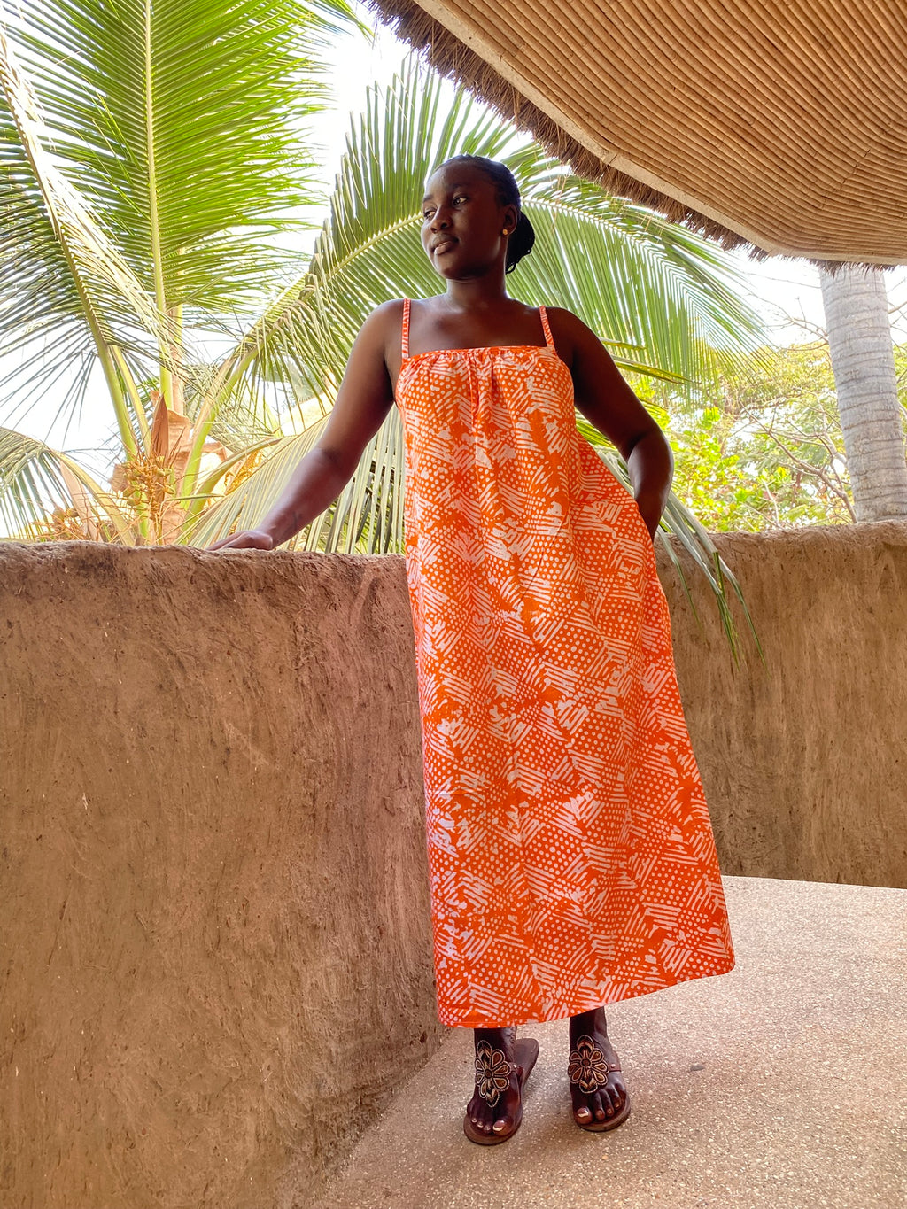 Orange Linework Strappy Back Maxi Dress – Artisanal Resist-Dyed Cotton | Ayo & Aye