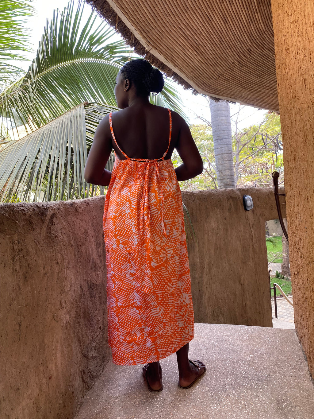 Orange Linework Strappy Back Maxi Dress – Artisanal Resist-Dyed Cotton | Ayo & Aye