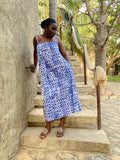 Blue Crossline Strappy Back Maxi Dress – Artisanal Resist-Dyed Cotton | Ayo & Aye