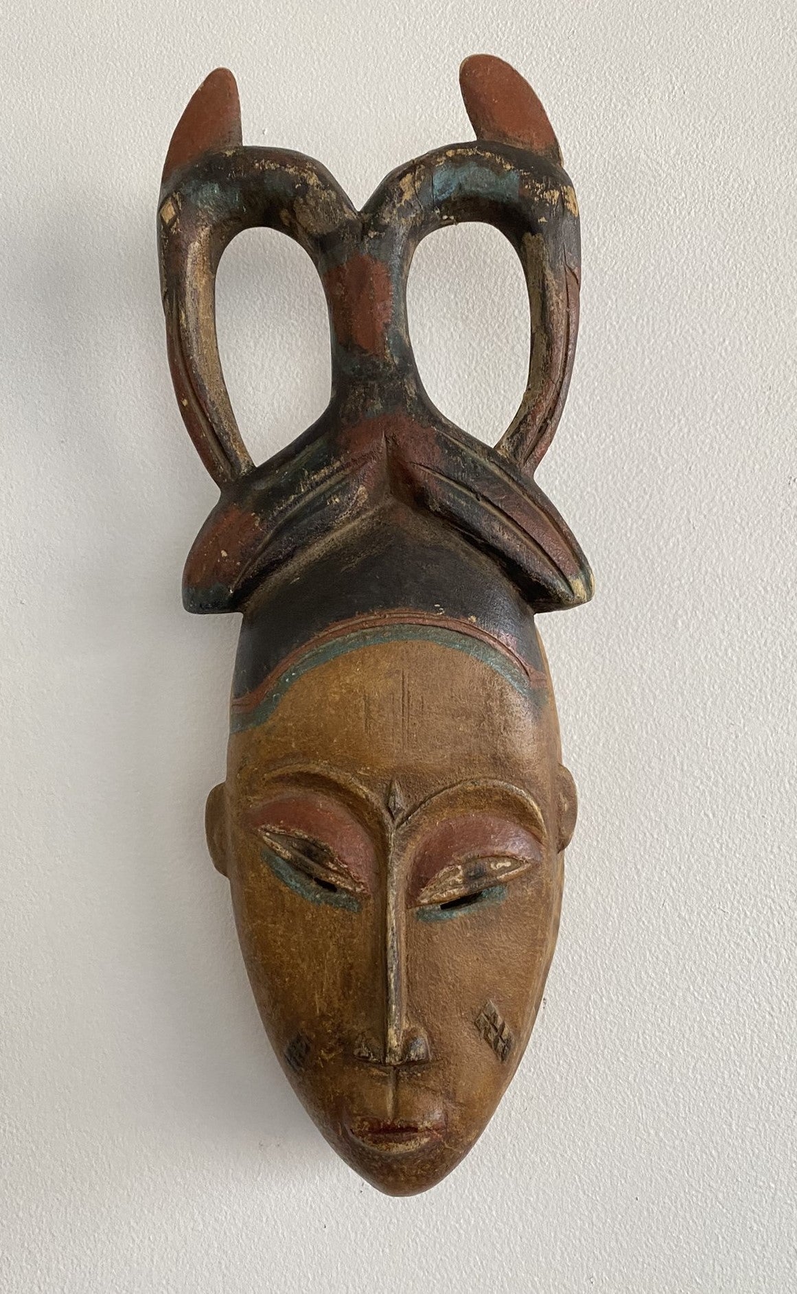 African Mask of the Baoule People Ivory Coast, 5" (L) X 16.5" (H)