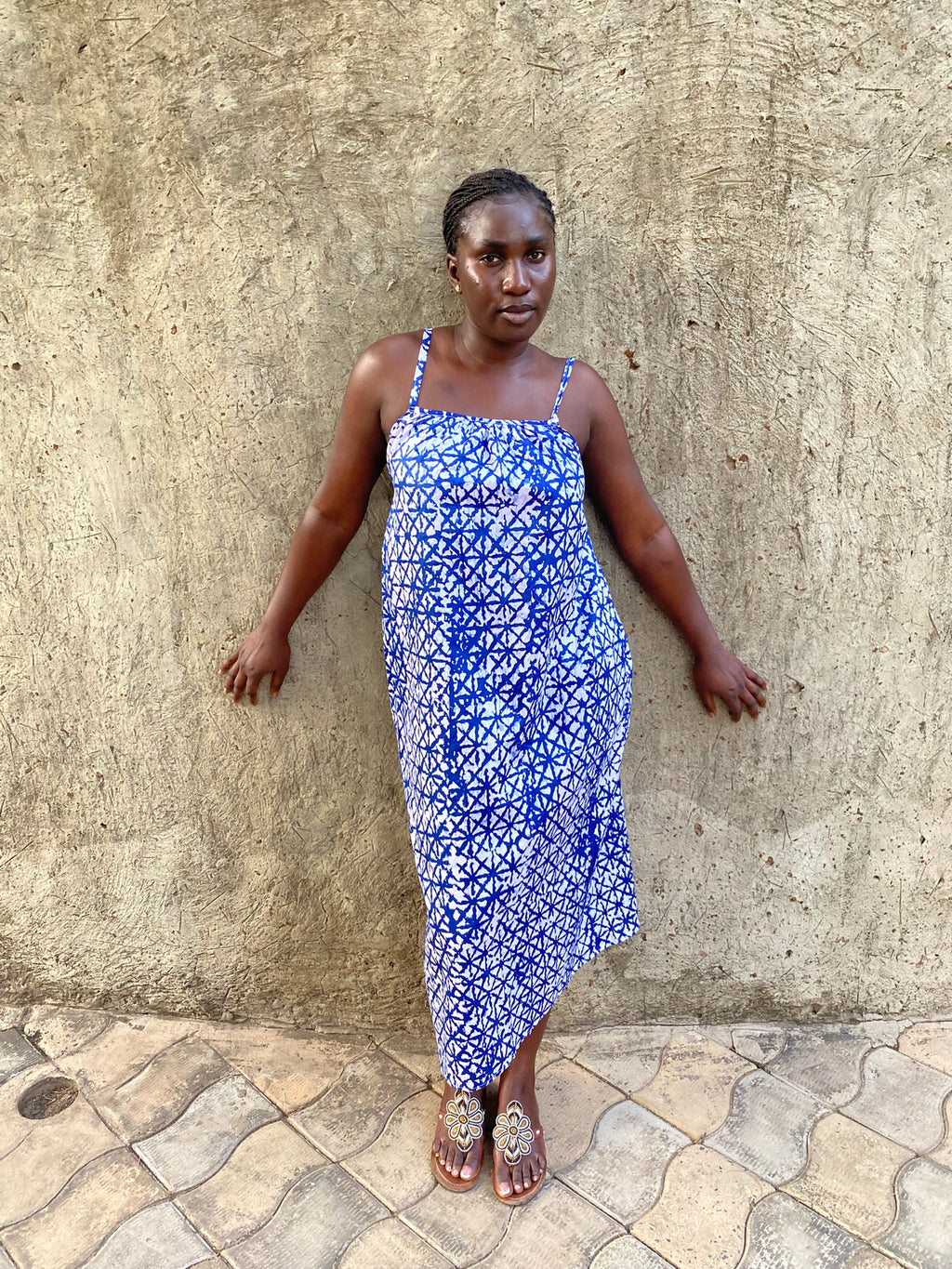 Blue Crossline Strappy Back Maxi Dress – Artisanal Resist-Dyed Cotton | Ayo & Aye