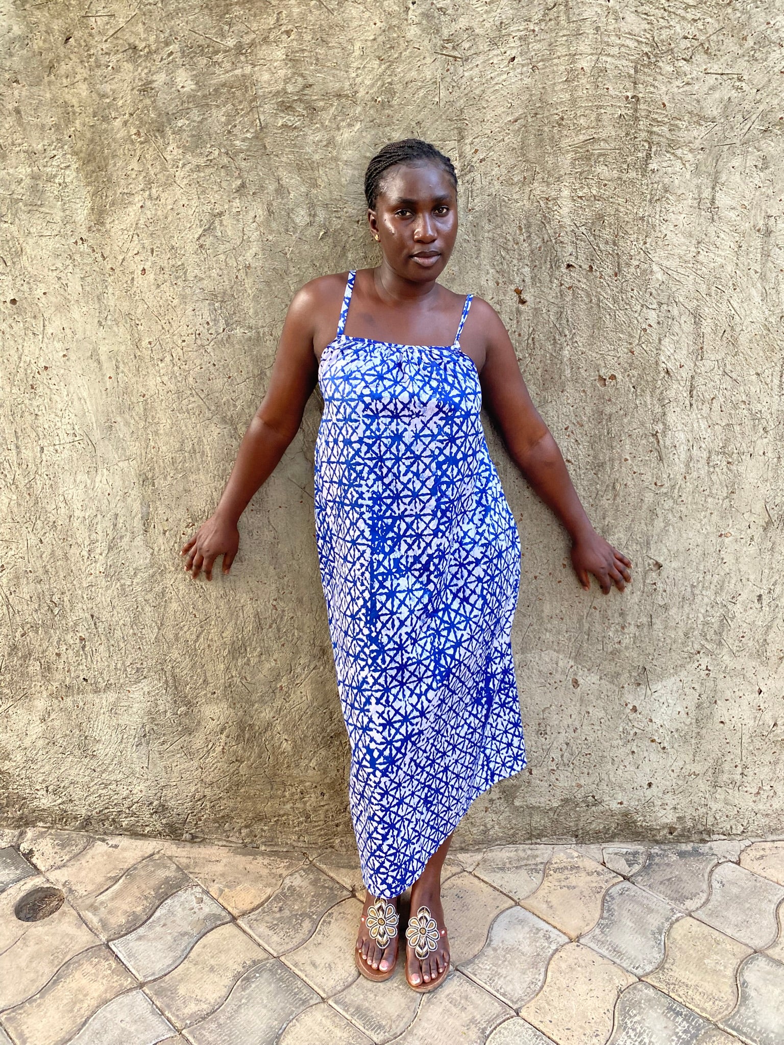 Blue Crossline Strappy Back Maxi Dress – Artisanal Resist-Dyed Cotton | Ayo & Aye