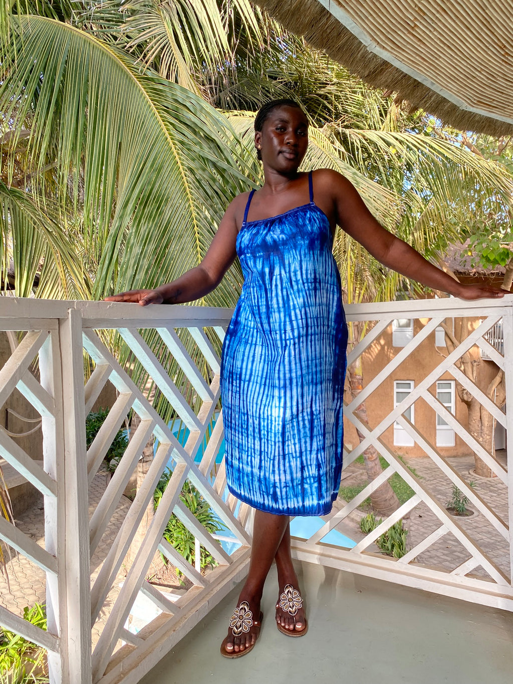 Blue Stitch-Resist Hand-Dyed Strappy Back Maxi Dress – Cotton | Ayo & Aye