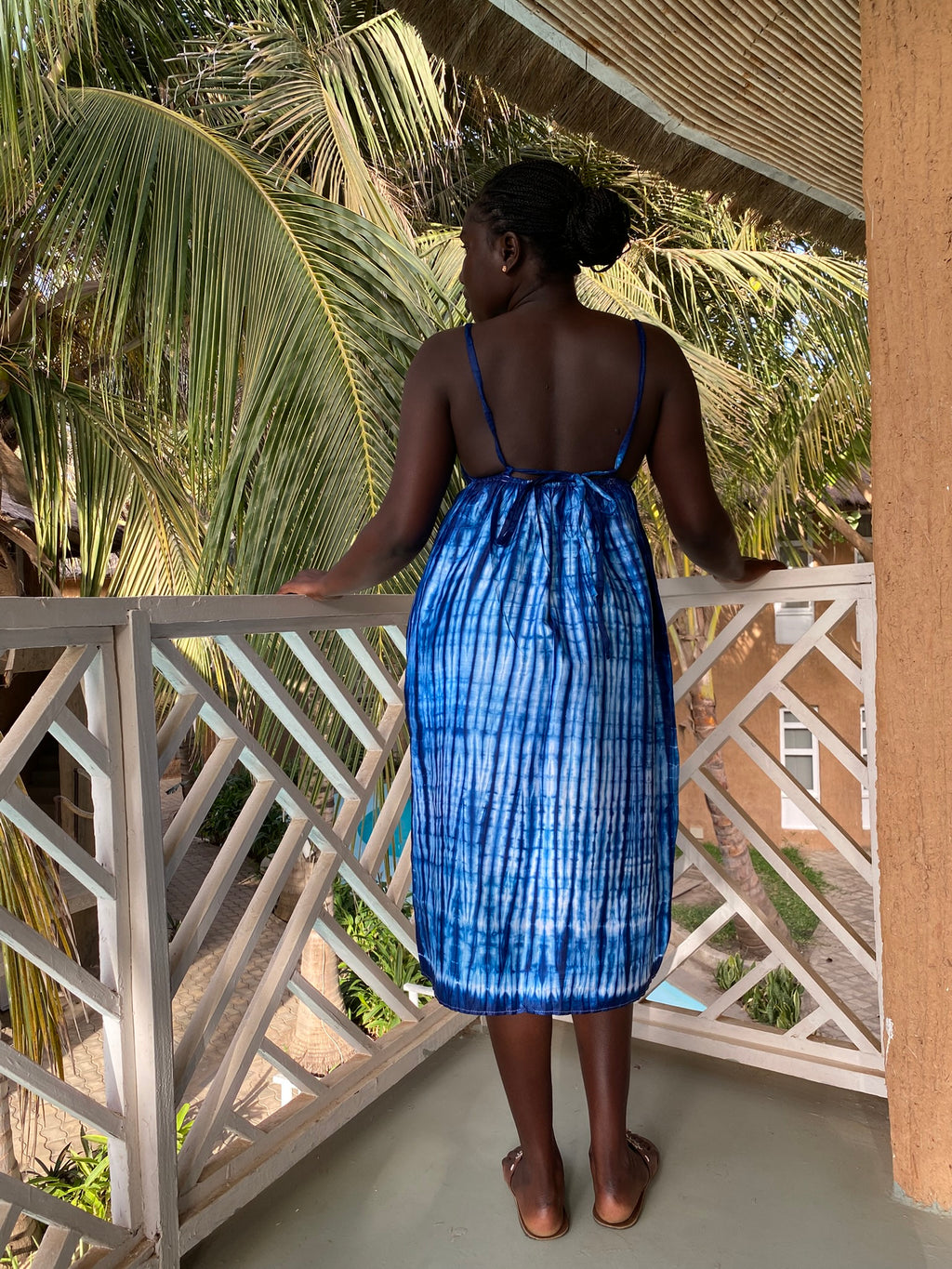 Blue Stitch-Resist Hand-Dyed Strappy Back Maxi Dress – Cotton | Ayo & Aye