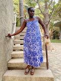 Blue Mosaic Strappy Back Maxi Dress – Artisanal Resist-Dyed Cotton | Ayo & Aye