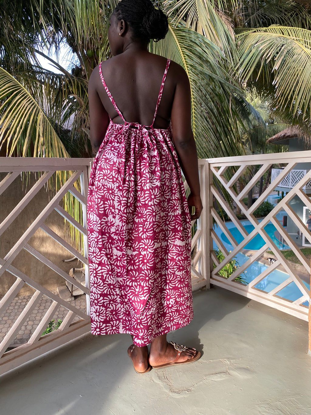 Magenta Petals Strappy Back Maxi Dress – Artisanal Resist-Dyed Cotton | Ayo & Aye