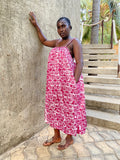 Magenta Petals Strappy Back Maxi Dress – Artisanal Resist-Dyed Cotton | Ayo & Aye
