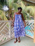 Blue Linework Strappy Back Maxi Dress – Artisanal Resist-Dyed Cotton | Ayo & Aye
