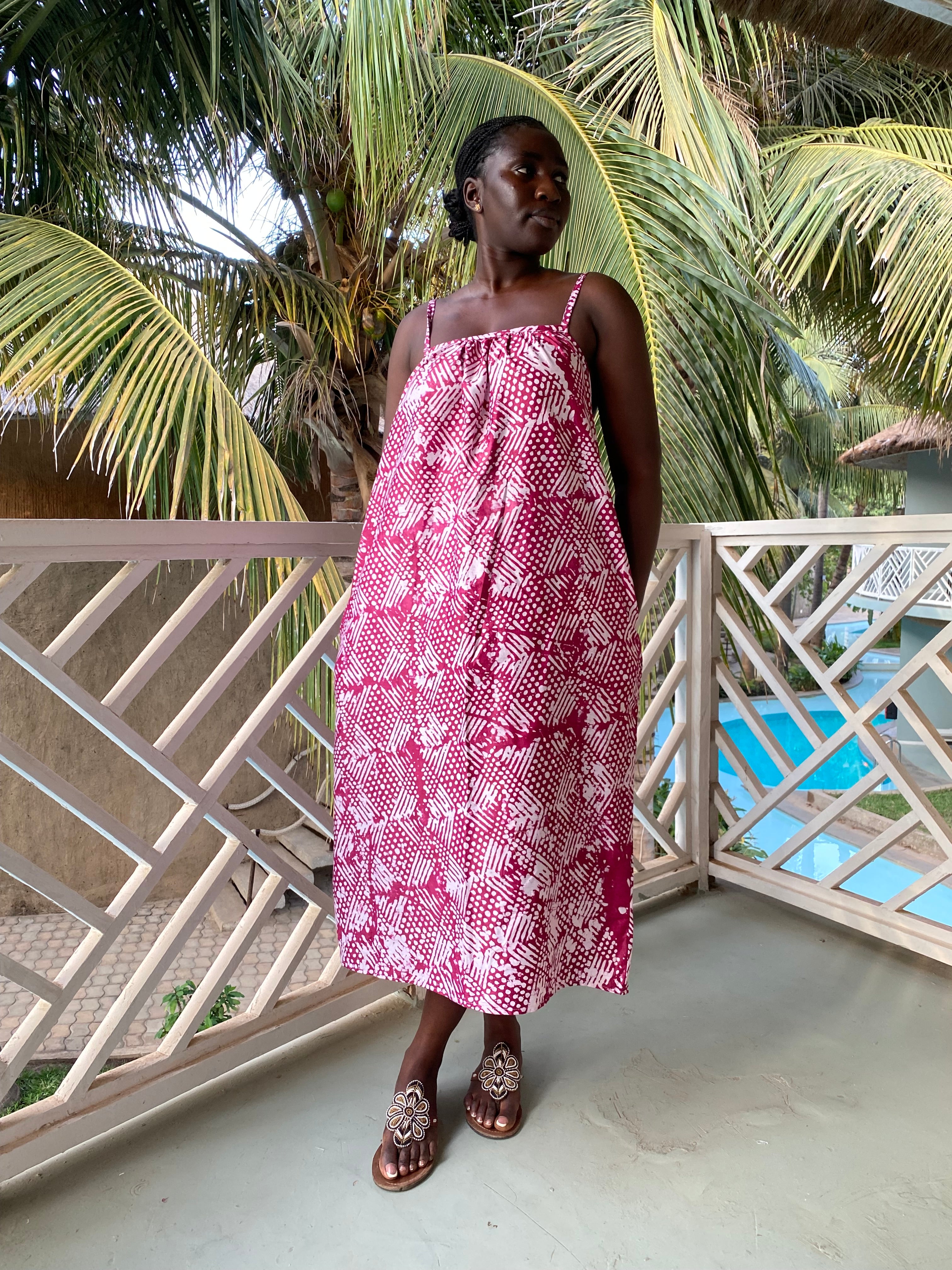 Magenta Linework Strappy Back Maxi Dress – Artisanal Resist-Dyed Cotton | Ayo & Aye