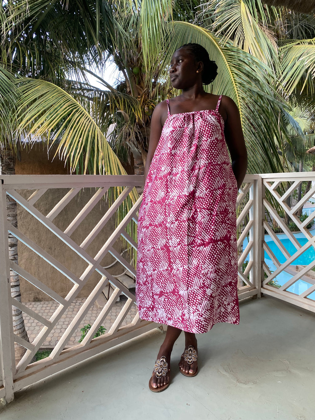Magenta Linework Strappy Back Maxi Dress – Artisanal Resist-Dyed Cotton | Ayo & Aye