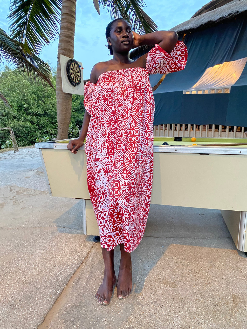 The Alaba Drop Shoulder Maxi Dress — Artisanal Resist-Dyed Cotton (Mosaic - Red)