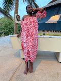 The Alaba Drop Shoulder Maxi Dress — Artisanal Resist-Dyed Cotton (Mosaic - Red)