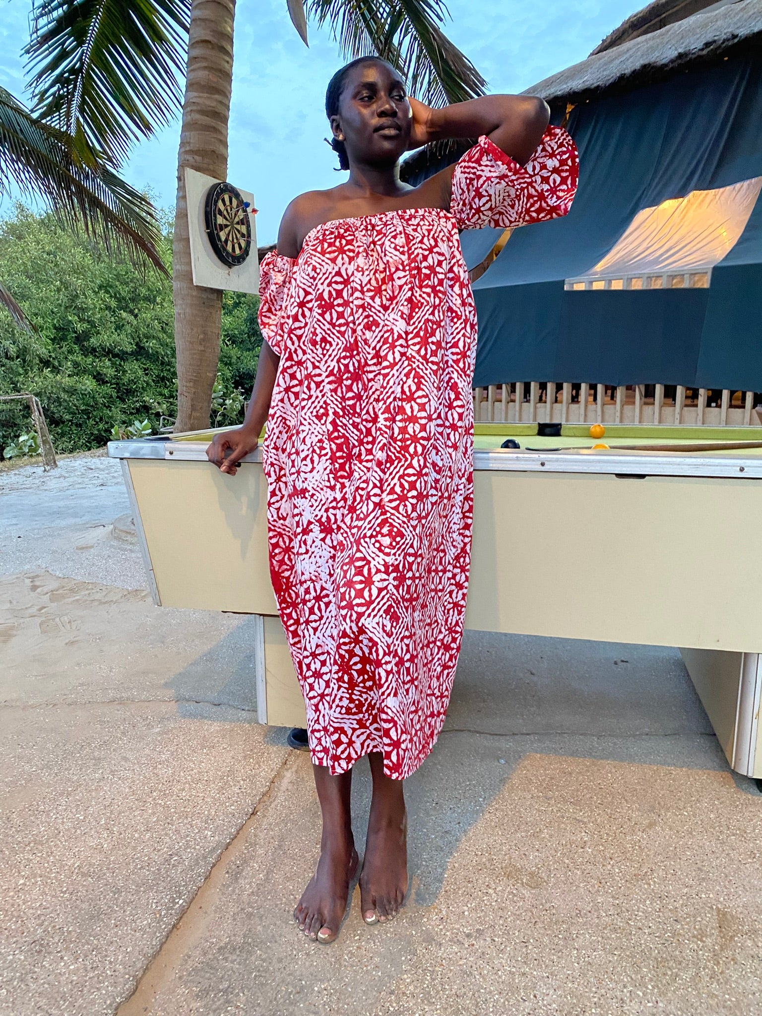 The Alaba Drop Shoulder Maxi Dress — Artisanal Resist-Dyed Cotton (Mosaic - Red)