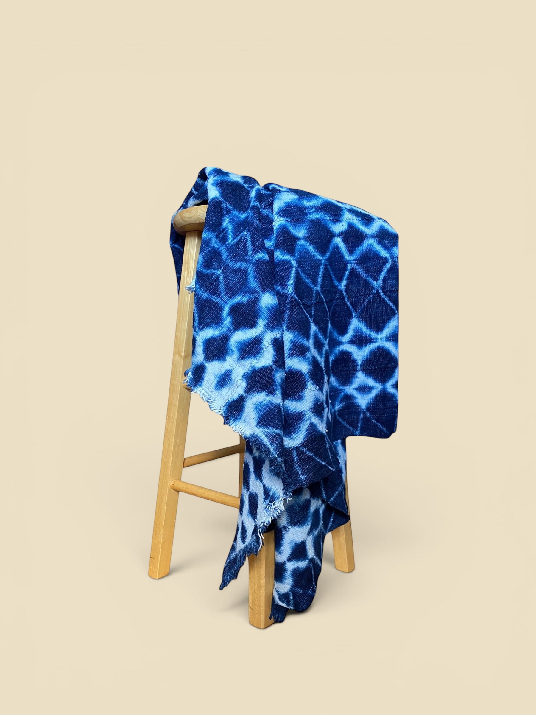 Blue & White Bamana Indigo Throw Blanket