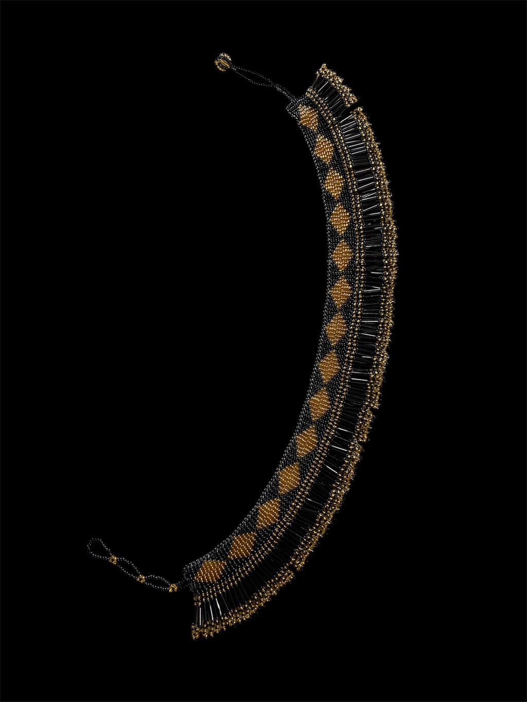 Black & Gold Multi-Strand Glass Bead Collar Necklace
