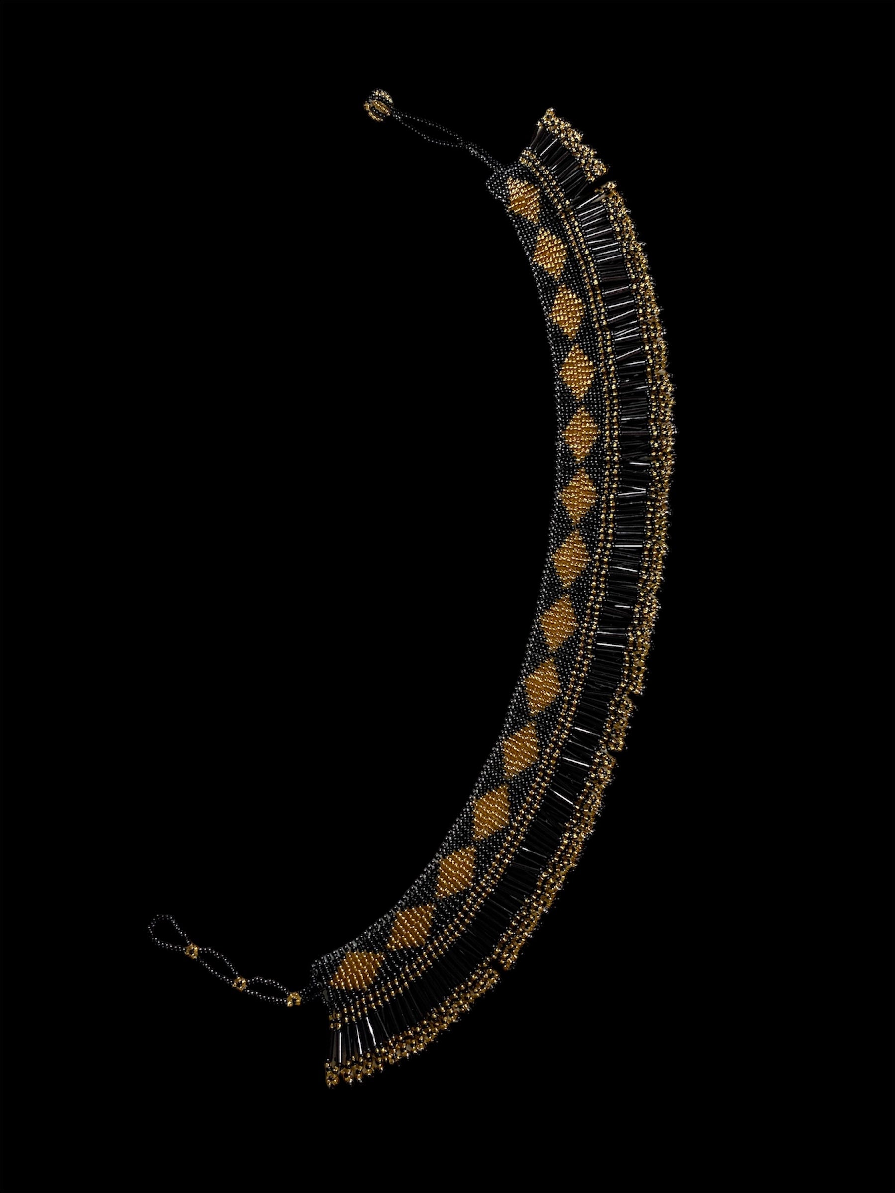 Black & Gold Multi-Strand Glass Bead Collar Necklace