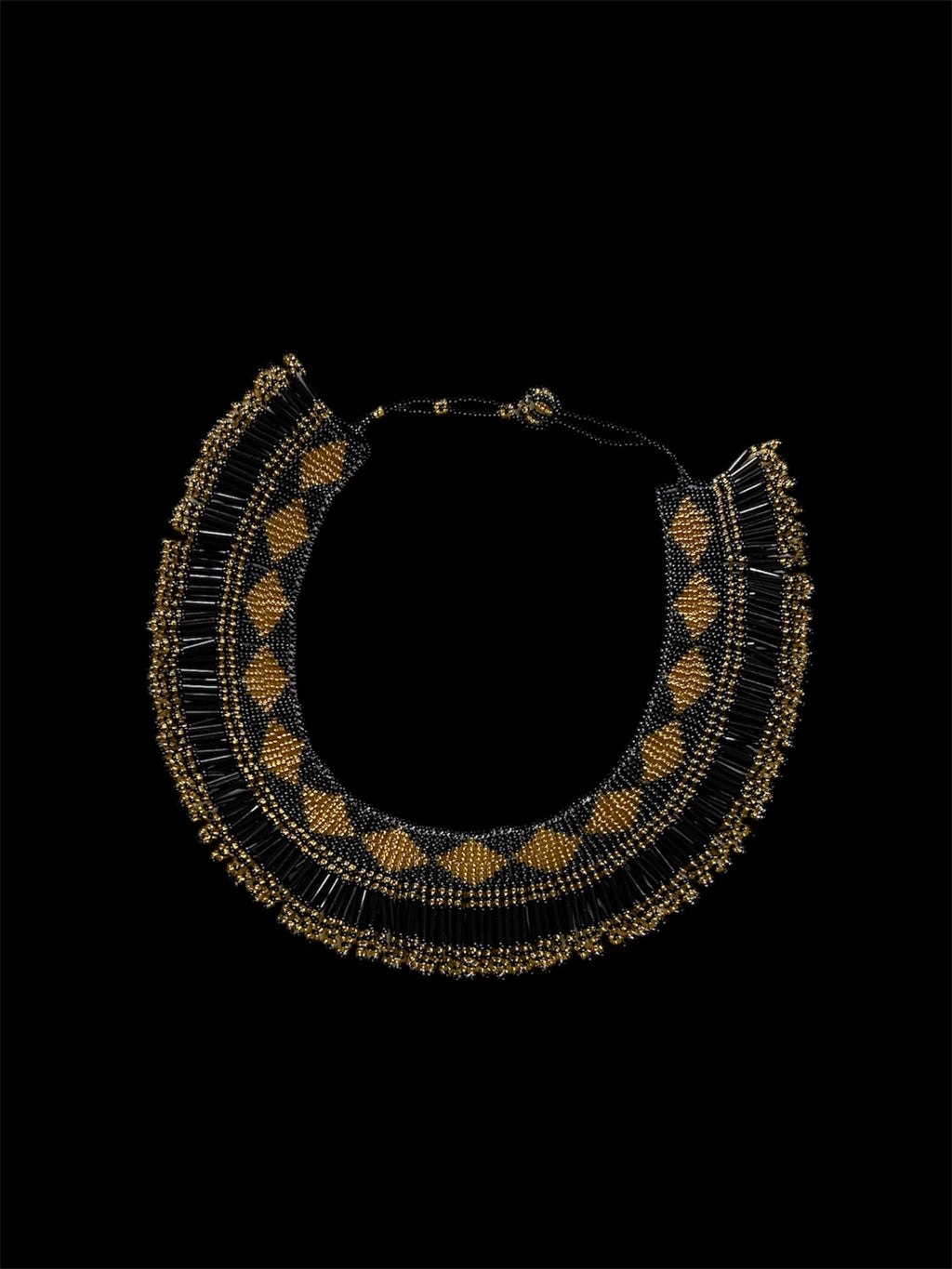 Black & Gold Multi-Strand Glass Bead Collar Necklace