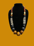 Black & Brown Wooden Bead Statement Necklace with Glass & Brass