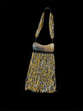 Beaded Fringe Statement Necklace with Natural Cattle Horn – Yellow, Pearlized White & Gray