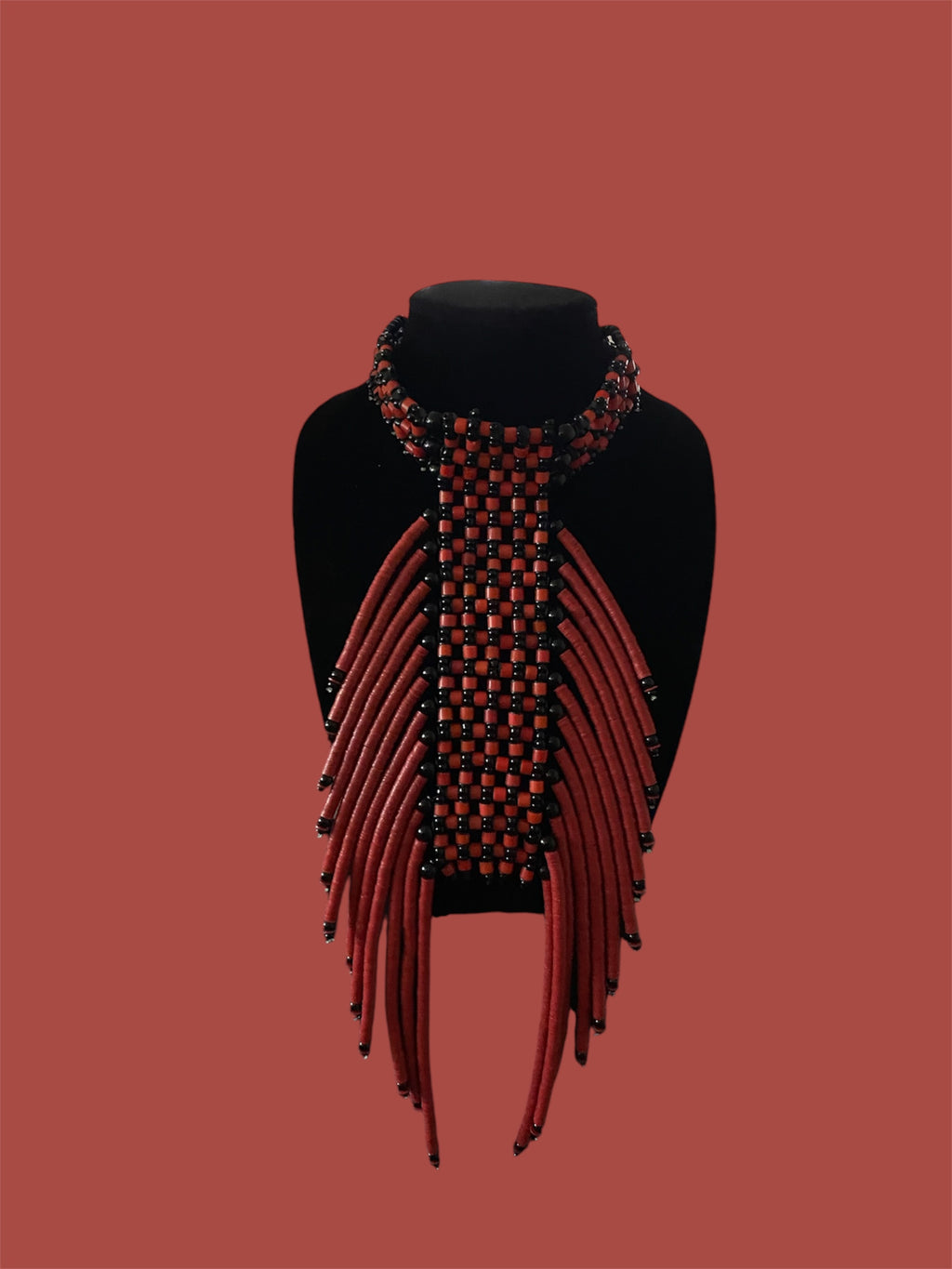 Heishi Vinyl Disc Choker – Red & Black Spider Motif Statement Necklace