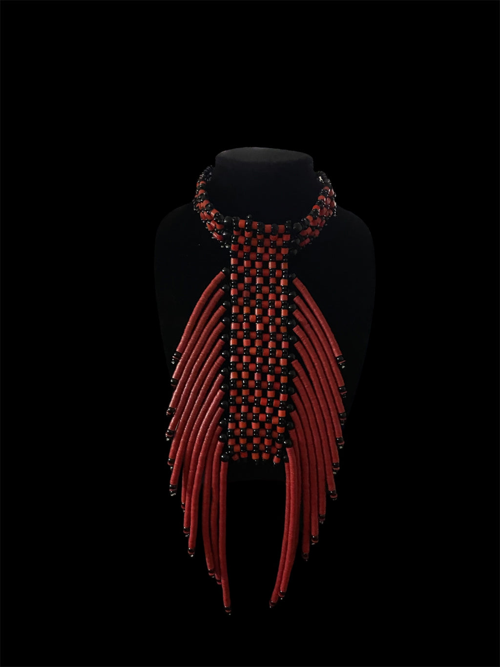 Heishi Vinyl Disc Choker – Red & Black Spider Motif Statement Necklace