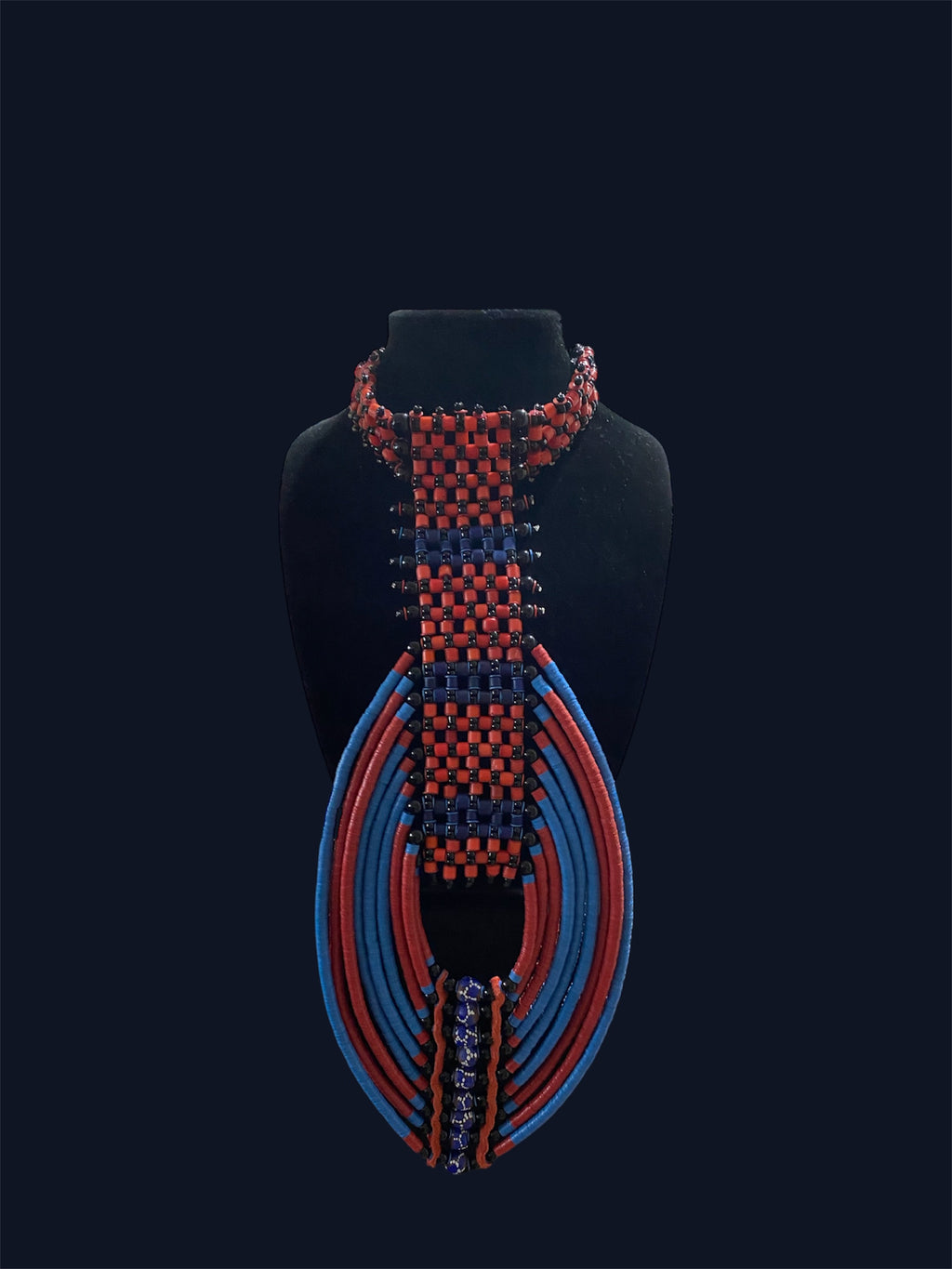 Heishi Vinyl Disc Princess Necklace – Blue, Red & Black Statement Necklace