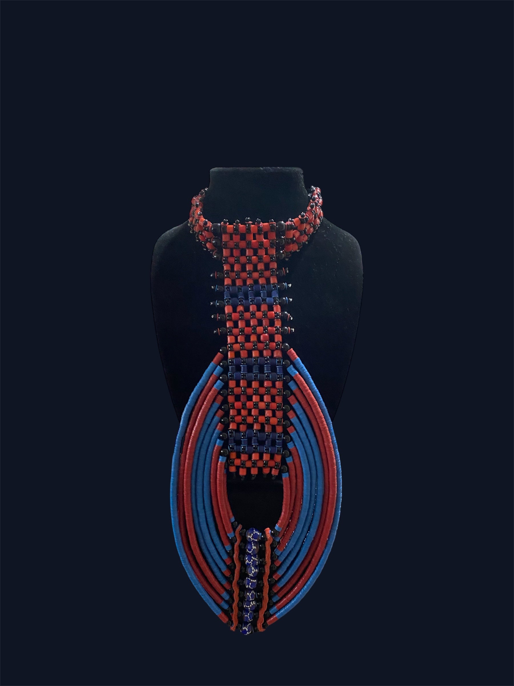 Heishi Vinyl Disc Princess Necklace – Blue, Red & Black Statement Necklace