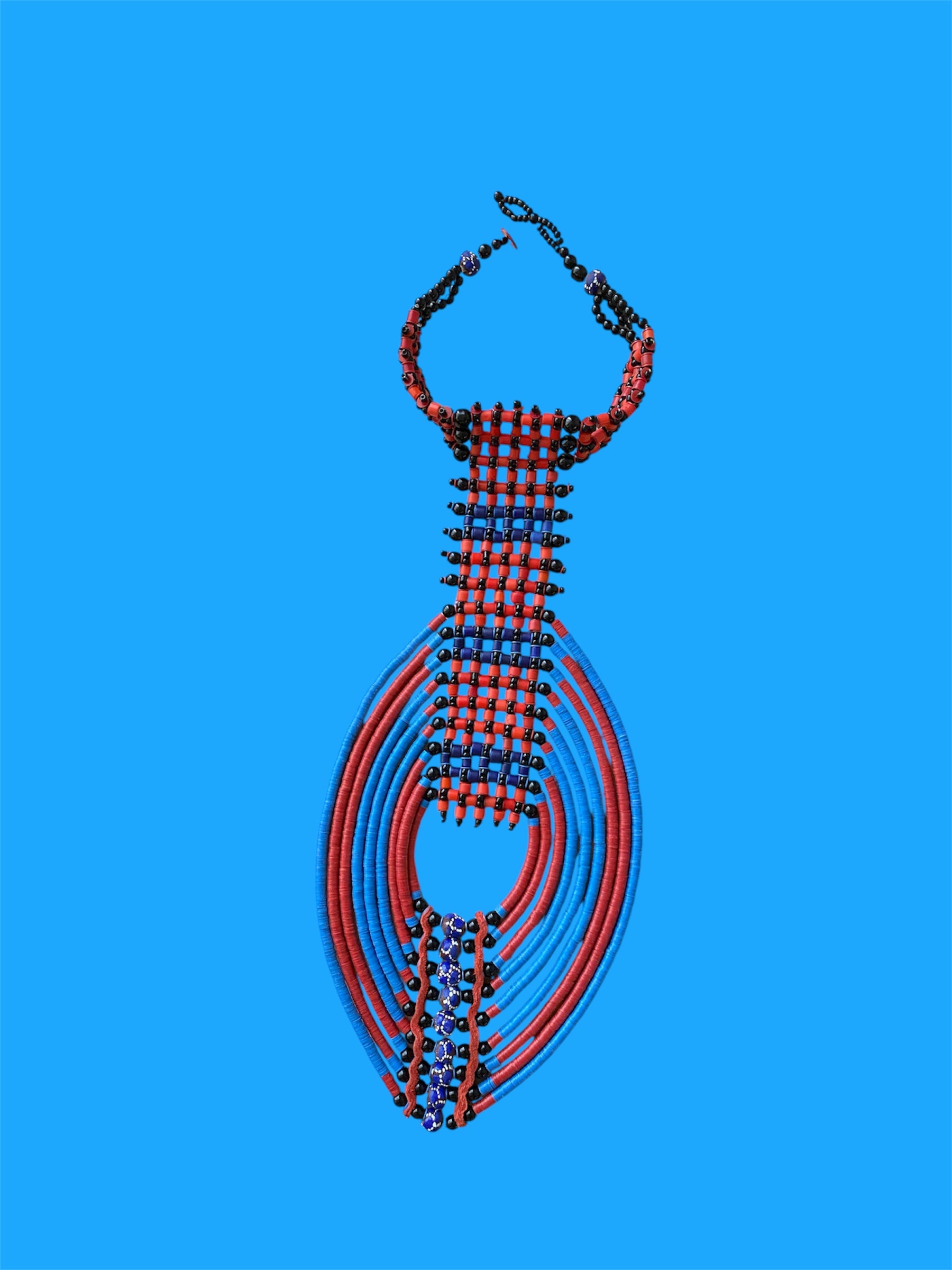 Heishi Vinyl Disc Princess Necklace – Blue, Red & Black Statement Necklace
