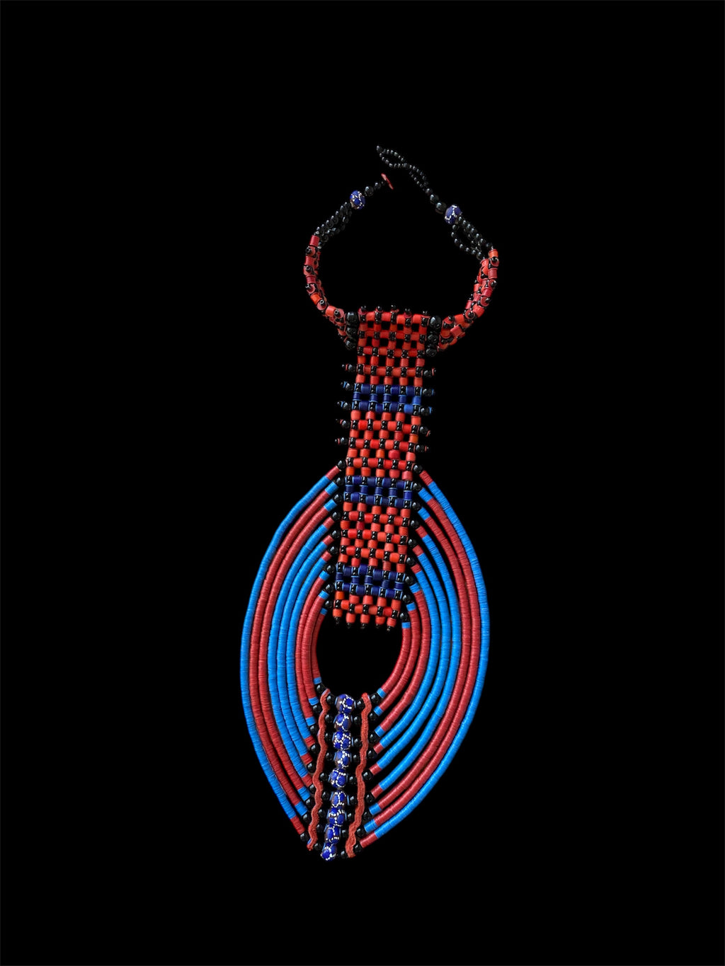 Heishi Vinyl Disc Princess Necklace – Blue, Red & Black Statement Necklace