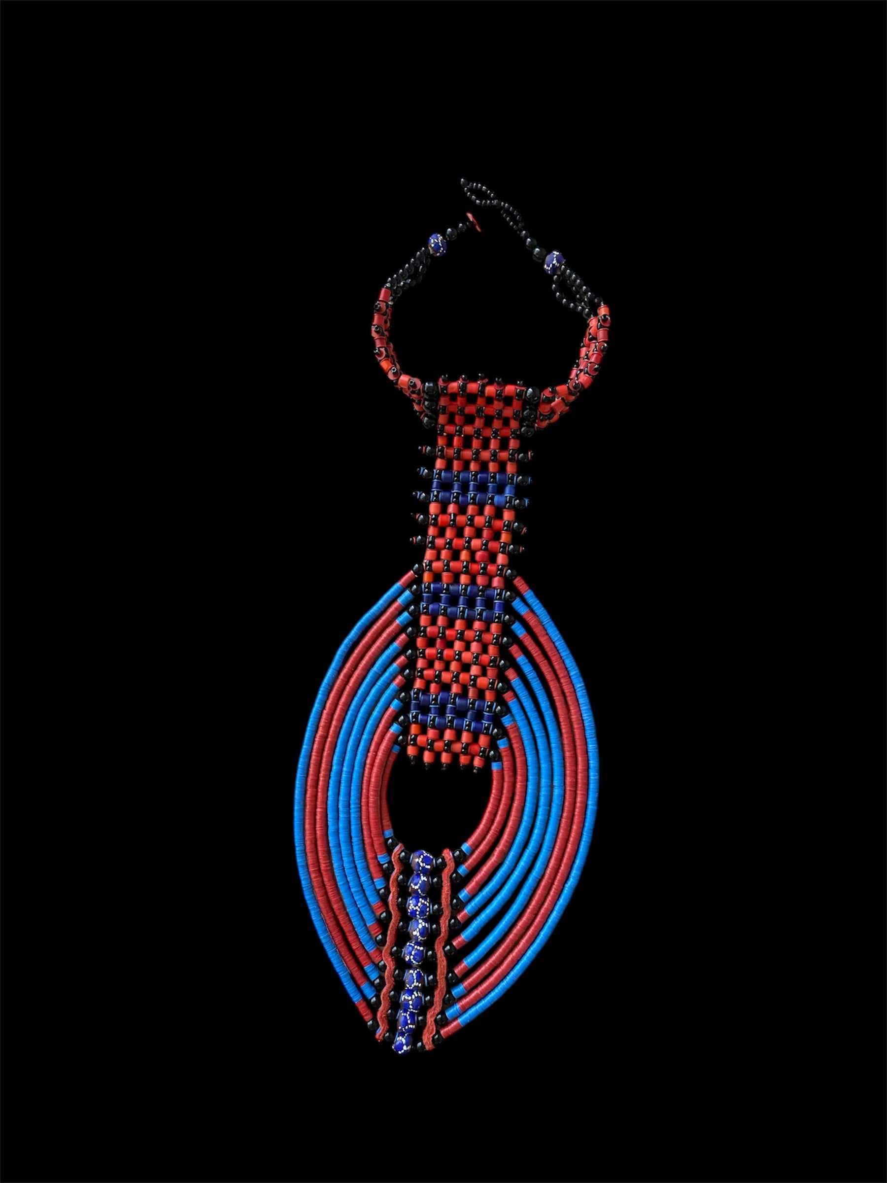 Heishi Vinyl Disc Princess Necklace – Blue, Red & Black Statement Necklace