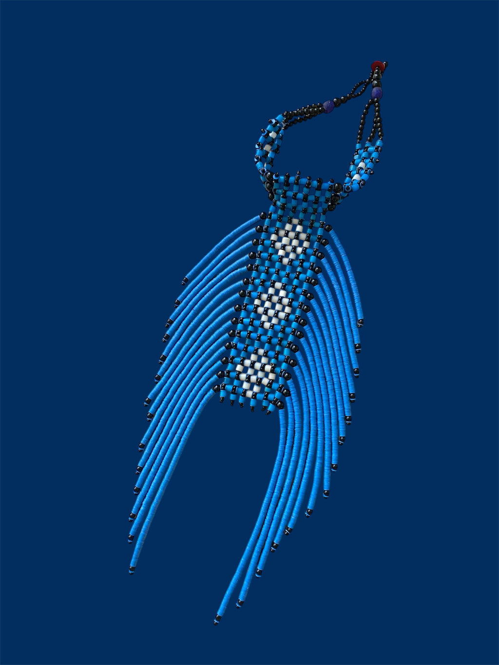 Heishi Vinyl Disc Choker – Blue, Black & White Spider Motif Statement Necklace