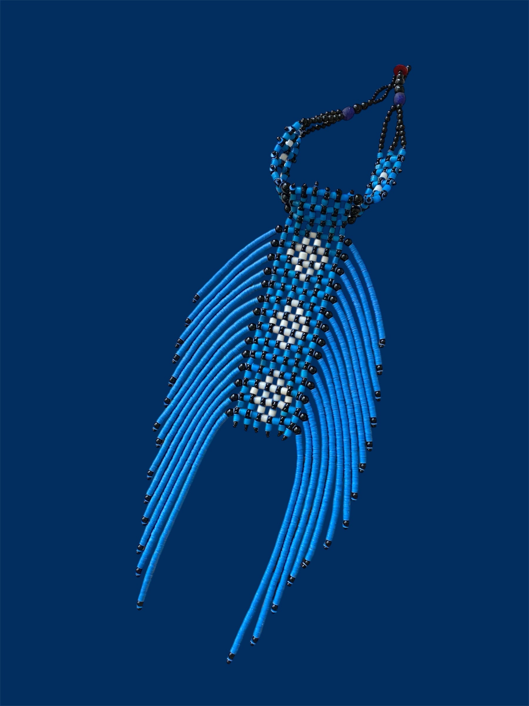 Heishi Vinyl Disc Choker – Blue, Black & White Spider Motif Statement Necklace