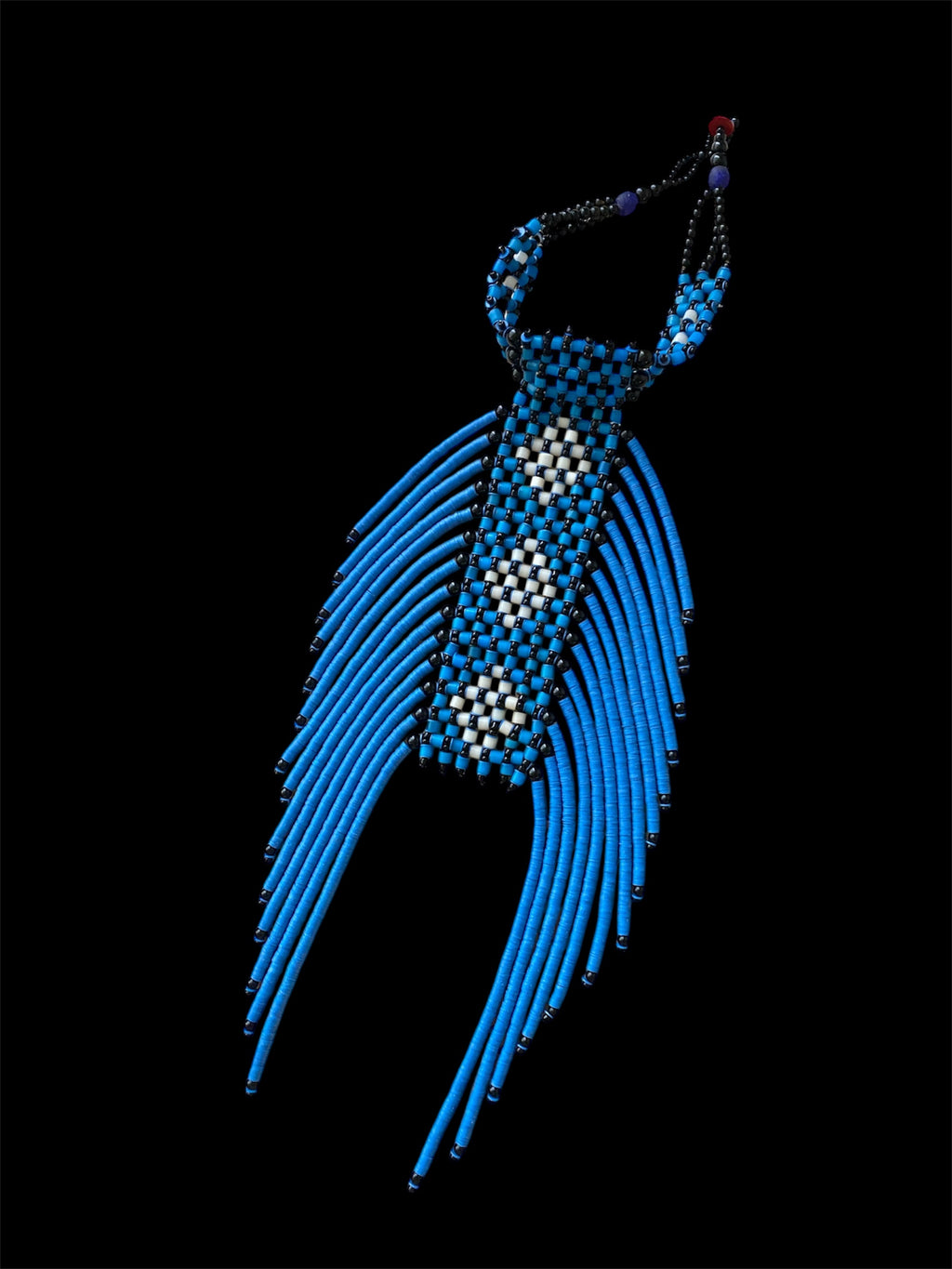 Heishi Vinyl Disc Choker – Blue, Black & White Spider Motif Statement Necklace