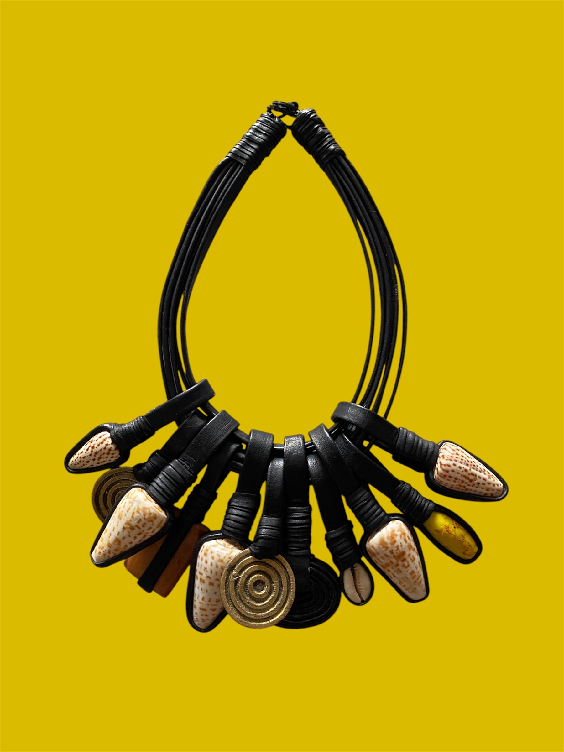 Chunky Leather Shell Pendant Necklace – African Statement Jewelry | Ayo & Aye