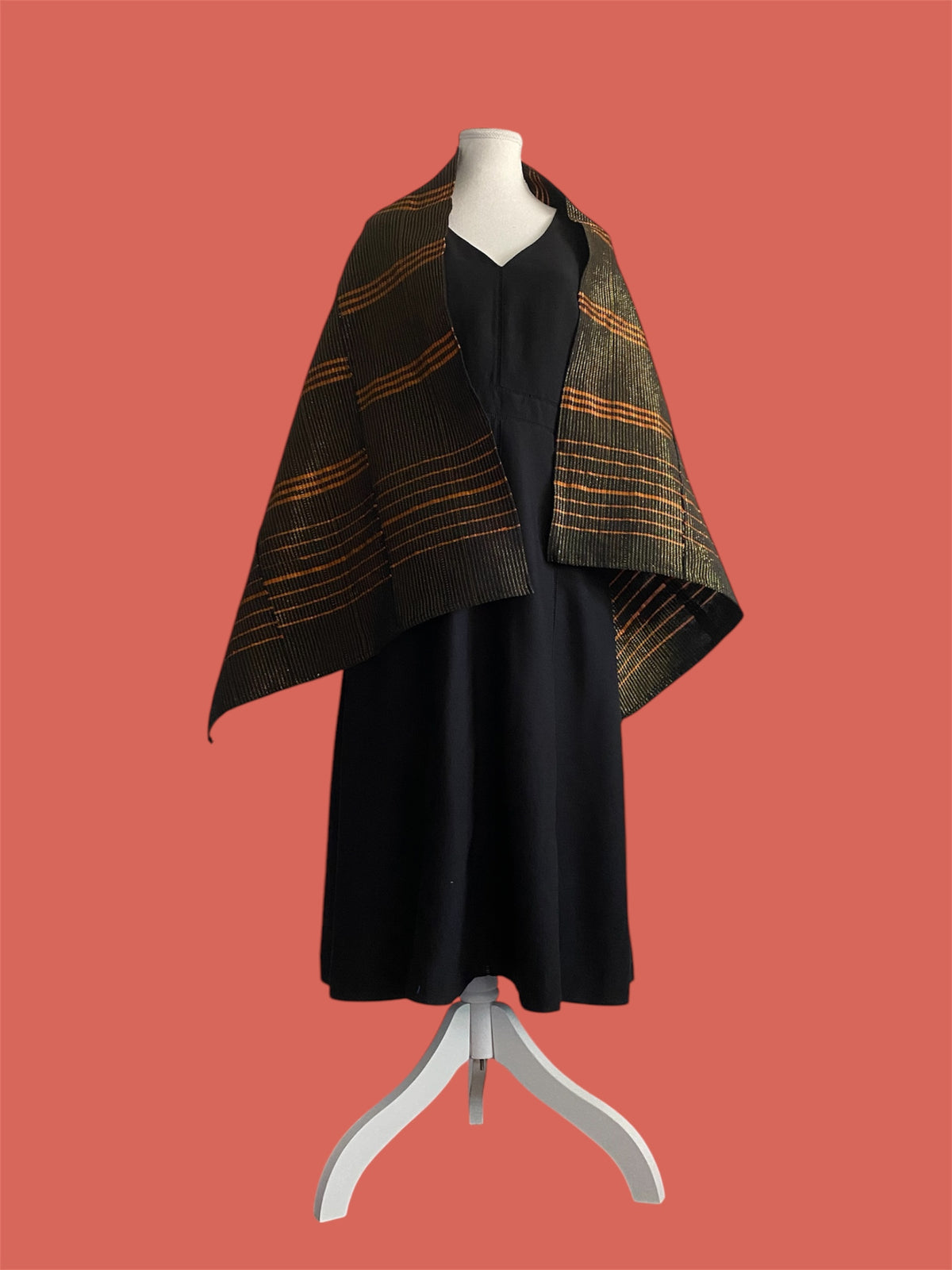 Manjak Handwoven Shawl | Bleenj Cloth | Black and Coral | Ayo & Aye