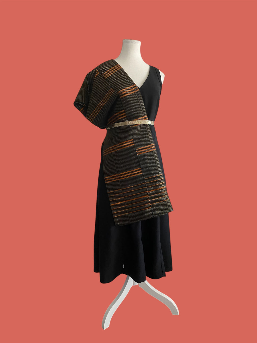 Manjak Handwoven Shawl | Bleenj Cloth | Black and Coral | Ayo & Aye