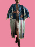 Vintage Indigo Kimono – Mossi & Baoulé Patchwork, Fine Cotton, Side Pockets, Raspberry Lime | Ayo & Aye